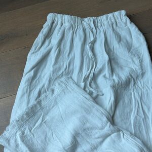 White linen wide leg pants